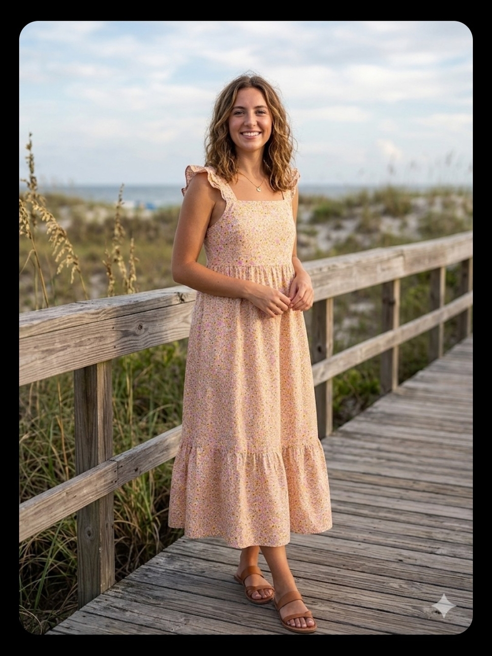 Universal Thread Pink Floral Ruffle Strap Midi Dress